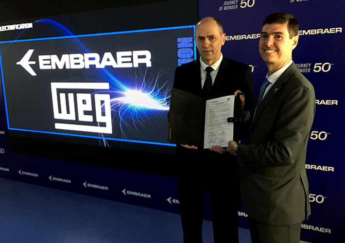 foto noticia WEG coopera con Embraer con el objetivo de impulsar el desarrollo de sistemas de propulsión eléctrica ultra eficientes para aeronaves.